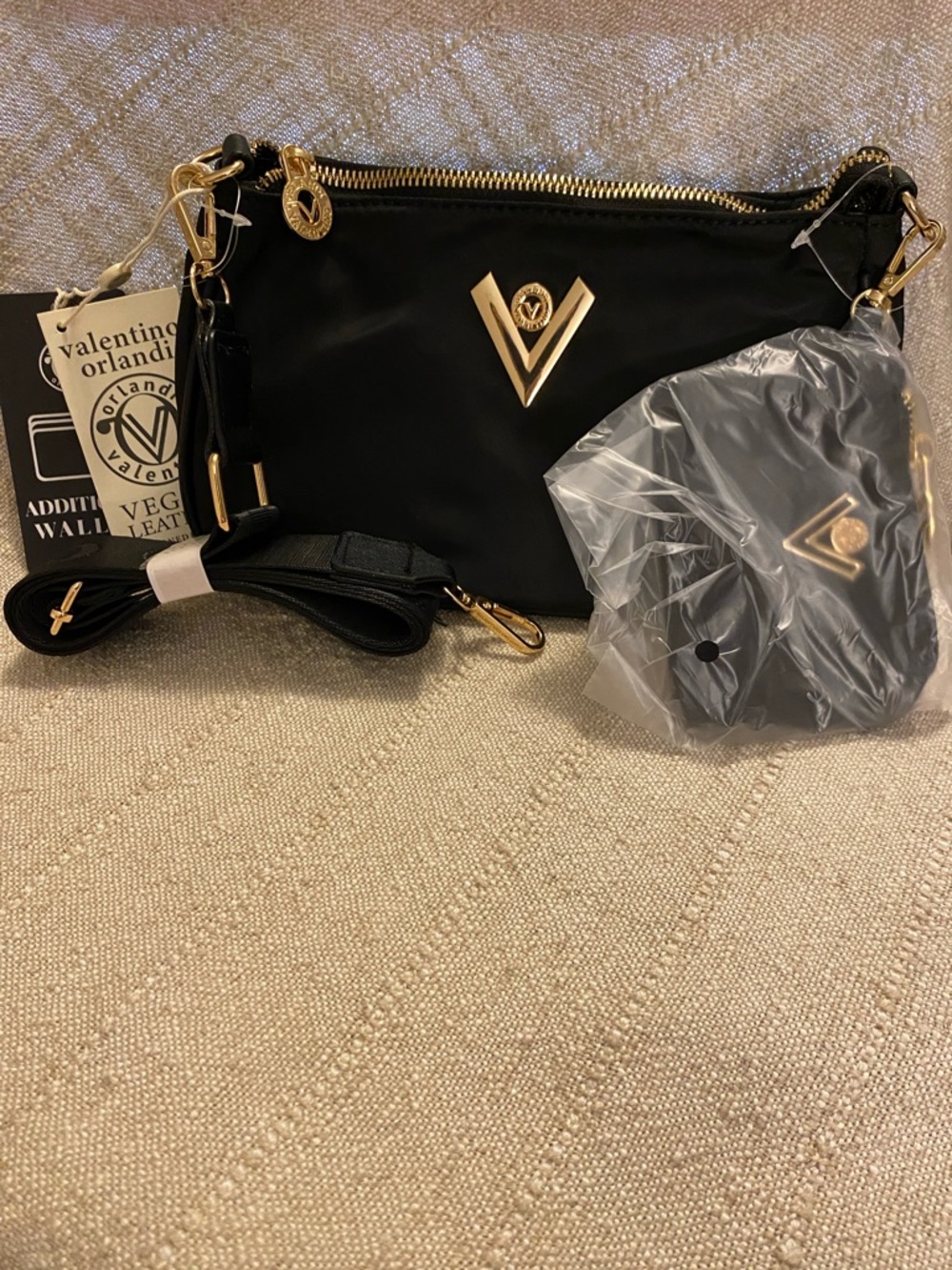 Valentino Orlandi Black Crossbody Bag with Gold Hardware